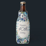 Blue Watercolor Floral 40th Birthday Party Bottle Cooler<br><div class="desc">Navy,  dusty blue,  and white watercolor floral 40th birthday (or any birthday) bottle cooler customisable with your own text. Personalise with the name and age of the guest of honour. Contact me for assistance with your customisations or to request additional. matching or coordinating Zazzle products for your party.</div>