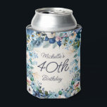 Blue Watercolor Floral 40th Birthday Party Can Cooler<br><div class="desc">Navy,  dusty blue,  and white watercolor floral 40th birthday (or any birthday) can cooler customisable with your own text. Personalise with the name and age of the guest of honour. Contact me for assistance with your customisations or to request additional. matching or coordinating Zazzle products for your party.</div>