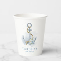 Blue Watercolor Floral Anchor Nautical Baby Shower