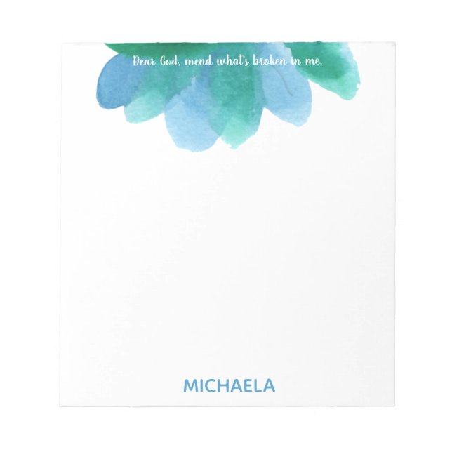 Blue Watercolor Floral and Prayer Custom Notepad (Front)