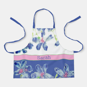Blue Watercolor Floral Apron