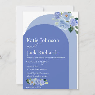 Blue Watercolor Floral Arch Wedding Invitation