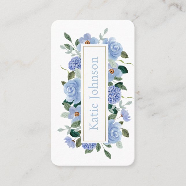 Blue Watercolor Floral Arch Wedding Place Card (Front)