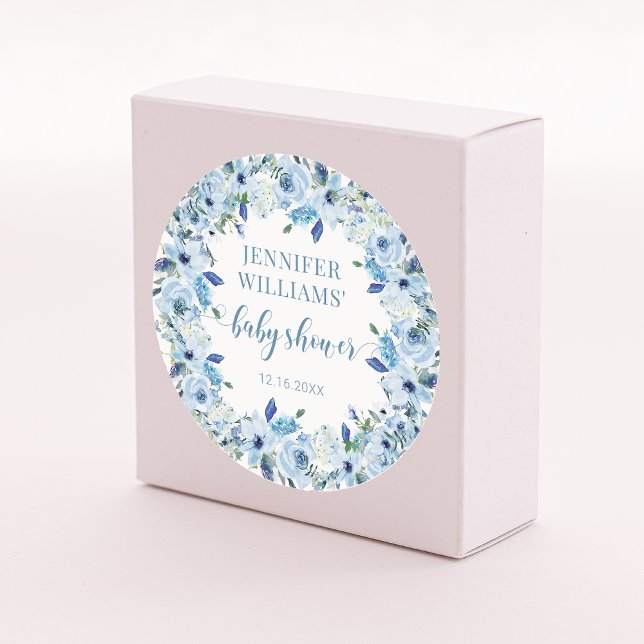 Blue watercolor floral baby boy shower stickers (Creator Uploaded)