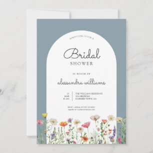 Blue Watercolor Floral Bridal Shower Invitation