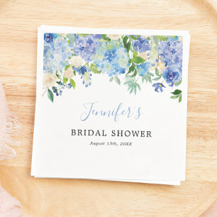 Blue Watercolor Floral Bridal Shower Napkin
