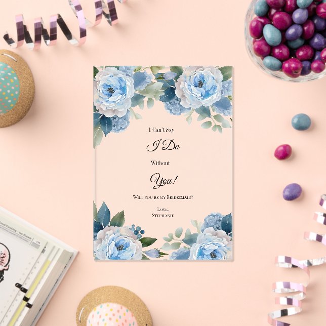 Blue Watercolor Floral Bridesmaid Proposal Cards (Insitu (Celebration))