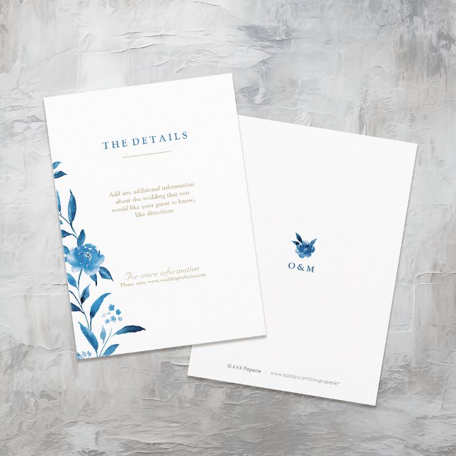 Blue Watercolor floral Chinoiserie Wedding details Enclosure Card (Blue Watercolor floral Chinoiserie Wedding details Enclosure Card)