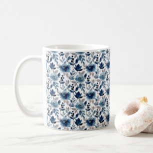 Blue Watercolor Floral Cottagecore Trendy Coffee Mug