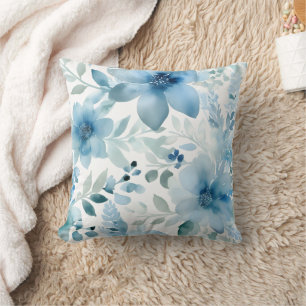 Blue Watercolor Floral Cushion