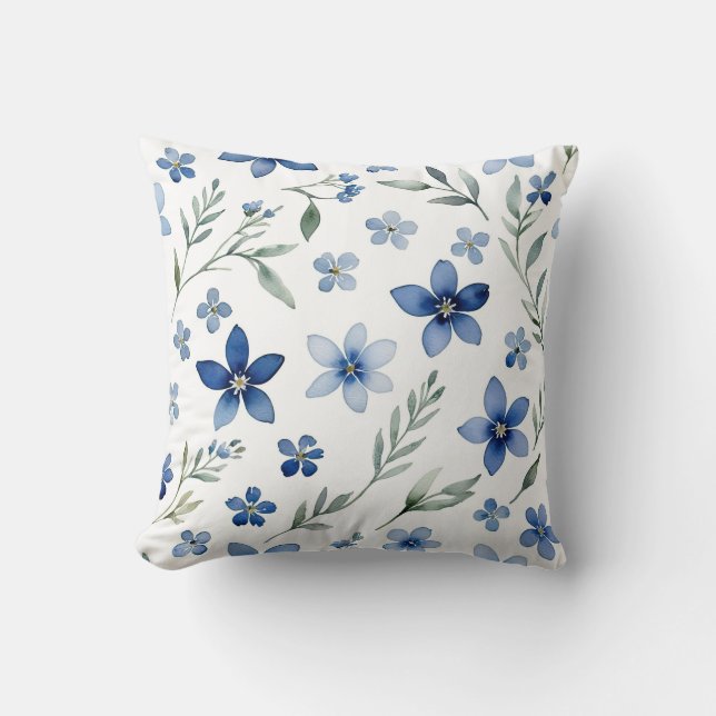 Blue Watercolor Floral Cushion (Front)