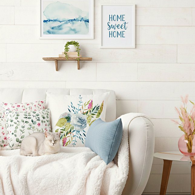 Blue watercolor floral cushion (Creator Uploaded)