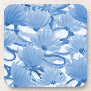 Blue Watercolor Floral Design Coaster