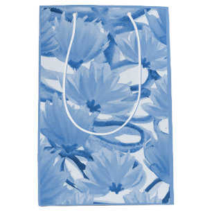 Blue Watercolor Floral Design Medium Gift Bag
