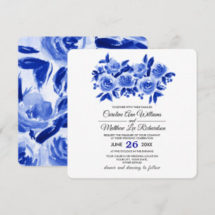 Blue Watercolor Floral Design Wedding Invitation