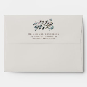 Blue Watercolor Floral Eggshell Return Address Envelope