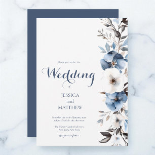 Blue Watercolor Floral Elegant Flowers Wedding Invitation