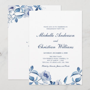 Blue Watercolor Floral Engagement Party Invitation