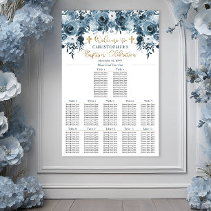 Blue Watercolor Floral   Faux Gold Boy Baptism Poster