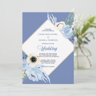 Blue Watercolor Floral Frame Wedding Invitation
