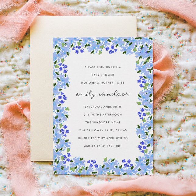 Blue Watercolor Floral Garden Baby Shower Invitation (Creator Uploaded)