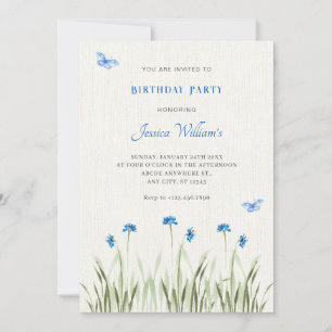 Blue watercolor floral garden invitation