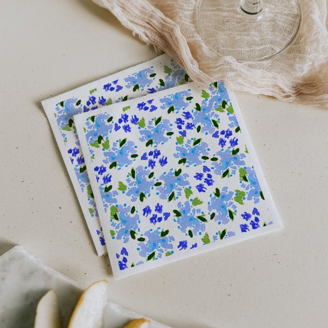 Blue Watercolor Floral Garden Napkin (Blue watercolor floral garden paper party napkins.)