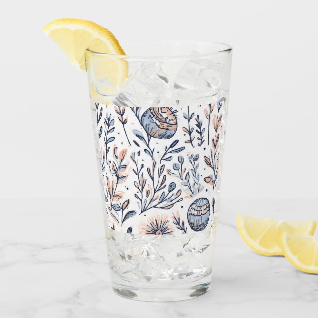 Blue Watercolor Floral Glass Cup (Front Ice)