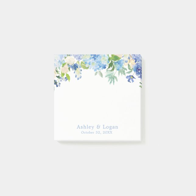 Blue Watercolor Floral hydrangea Wedding Notes (Front)