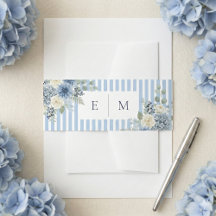 Blue Watercolor Floral Invitation Belly Band
