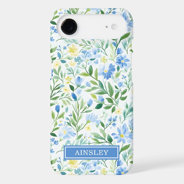 Blue Watercolor Floral Monogrammed (Back)