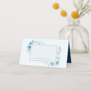 Blue Watercolor Floral Name Place Card