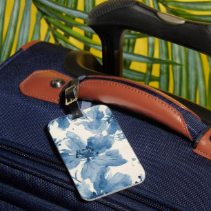 Blue Watercolor Floral Painted Botanical Whimsical Luggage Tag