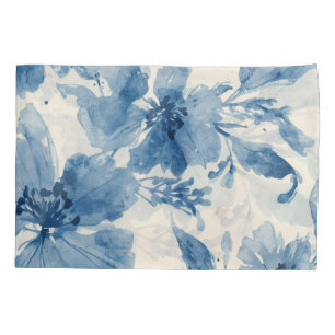 Blue Watercolor Floral Painted Botanical Whimsical Pillowcase