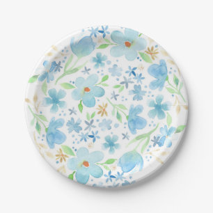 Blue watercolor floral paper plate