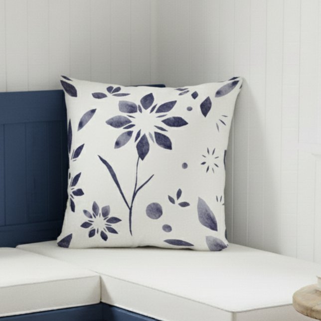 Blue Watercolor Floral Pattern Large Flower Cushion (Creator Uploaded)
