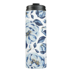 Blue Watercolor Floral Pattern Thermal Tumbler