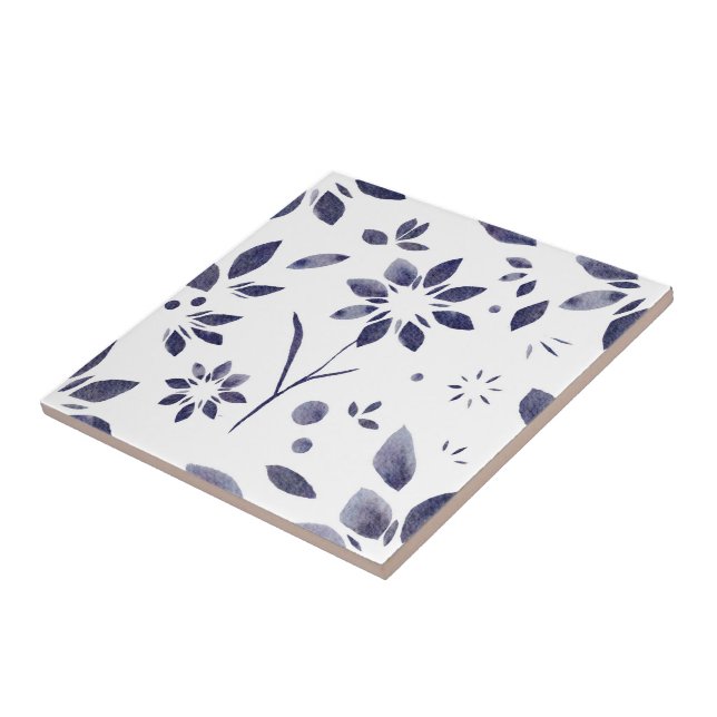 Blue Watercolor Floral Pattern Tile (Side)