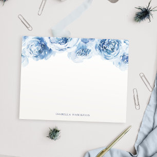Blue watercolor floral Personalised Stationery Card