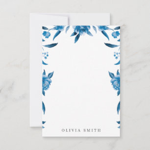 Blue watercolor floral Personalised Stationery Card