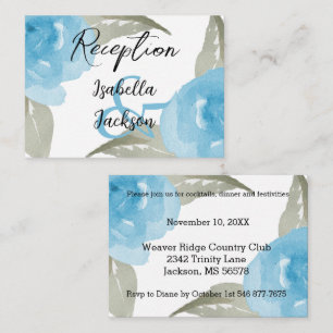 Blue Watercolor Floral - Reception   Enclosure Card