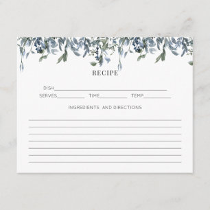 Blue Watercolor Floral Recipe Enclosure Card