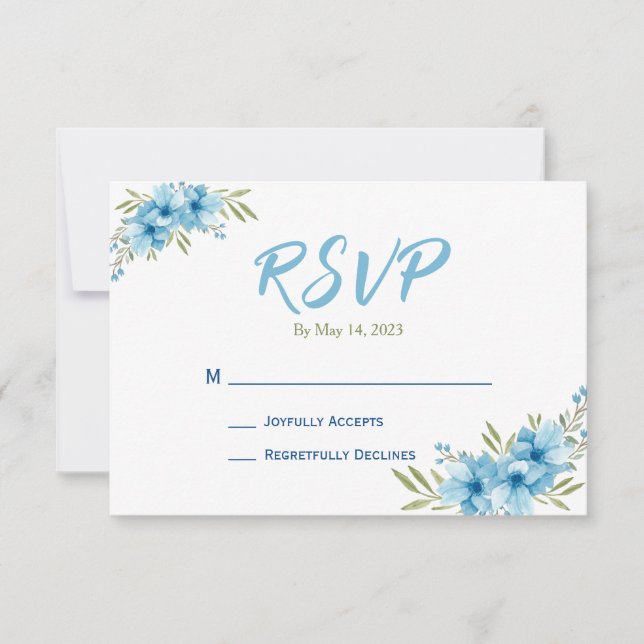 Blue Watercolor Floral Response Card (Front)