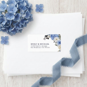 Blue Watercolor Floral Return Address Label