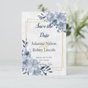 Blue watercolor floral save the date invitation