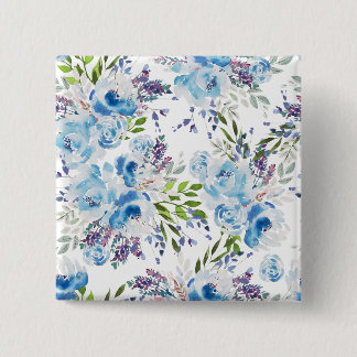 Blue Watercolor Floral Seamless Pattern 15 Cm Square Badge