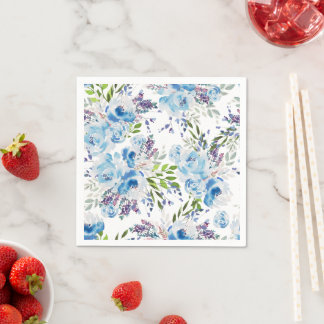 Blue Watercolor Floral Seamless Pattern Napkin