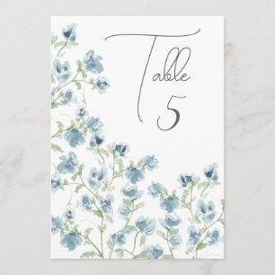 Blue Watercolor Floral Table Number