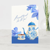 Blue watercolor floral tea cup
