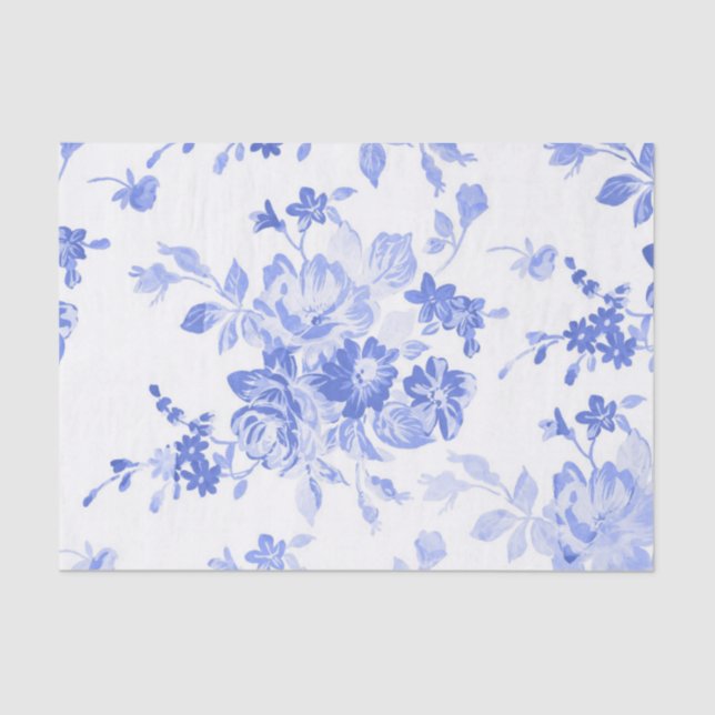 Blue Watercolor Floral Tissue Paper (Front)